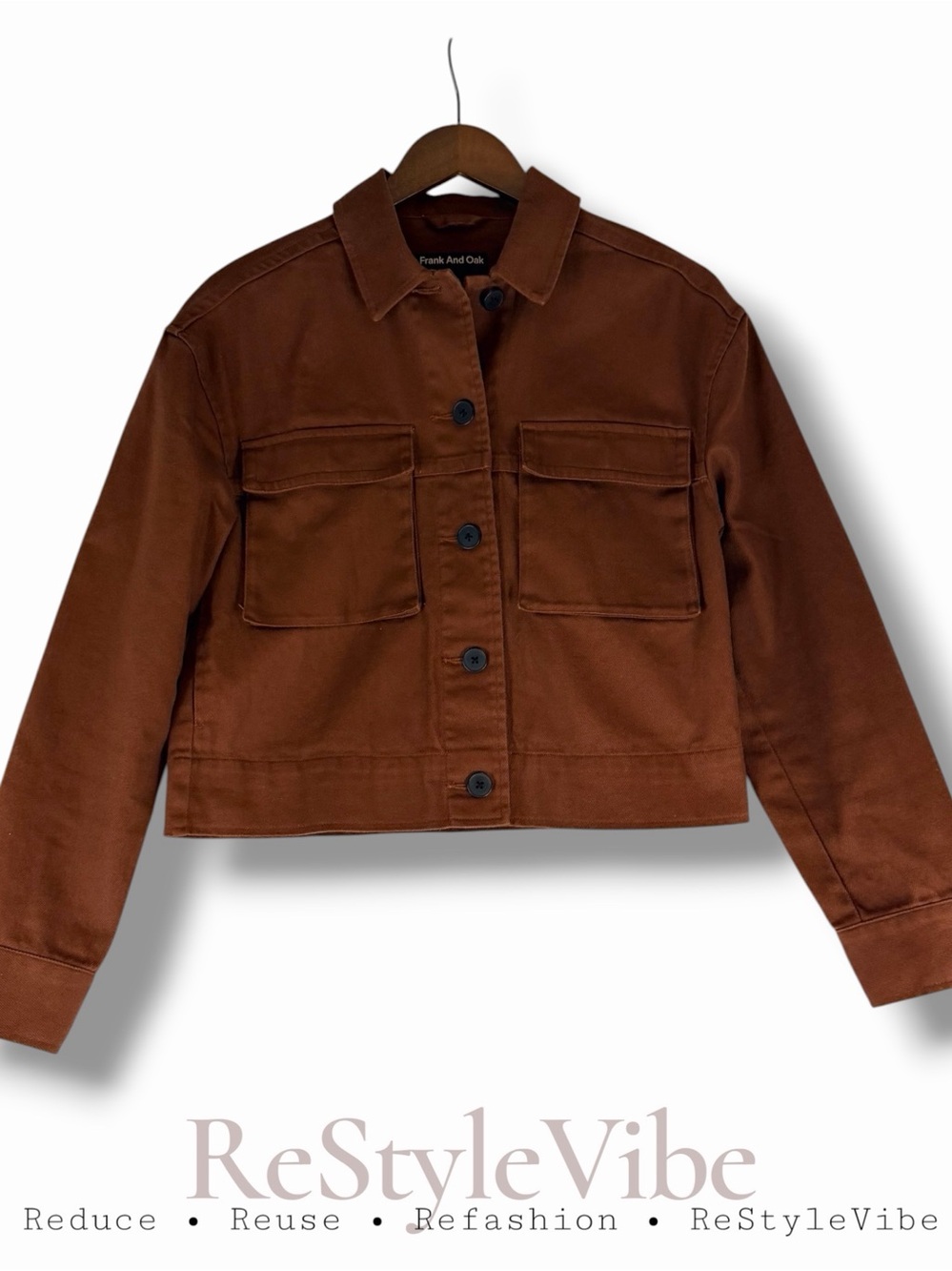 FRANK AND OAK Women’s Size S Jacket Coat Denim Jean Brown Cropped Style